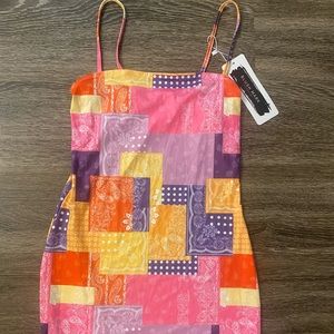 Colorful Plaid Patched Stretchy fitted mini dress